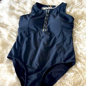 Black swimsuit with tummy control.